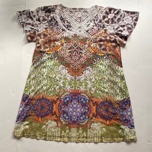 Style & Co. Multicolor Bohemian Short Sleeve Top